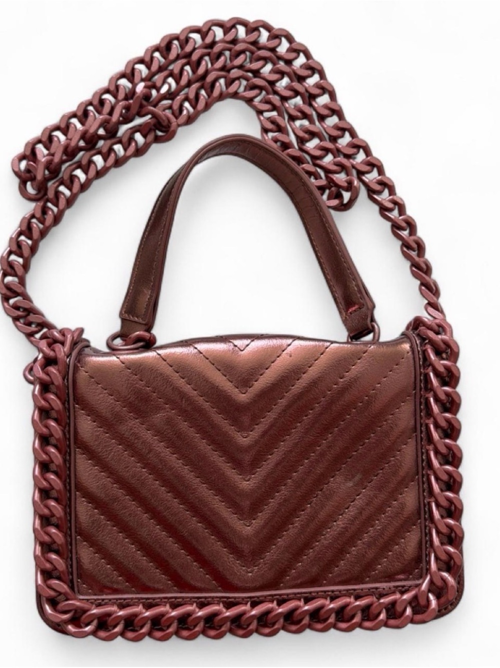 Aldo Rose-Brown Quilted Crossbody with Chain Strap